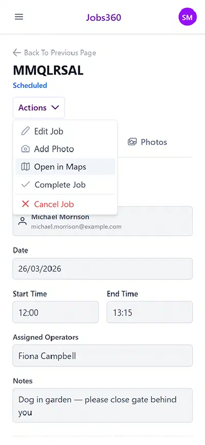 Mobile job completion with photo capture and signature